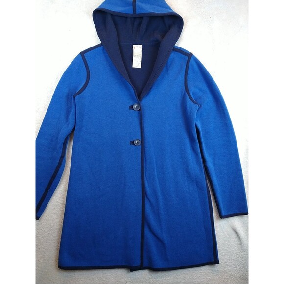 Chico's Sweaters - Chico's Zenergy Longline Hooded Jacket Reversible Blue Women’s Small Cardigan